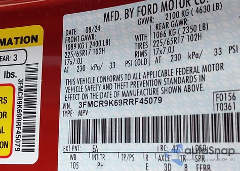 2024 Ford Bronco Sport Free Wheeling from USA, damaged, VIN 3FMCR9K69RRF45079